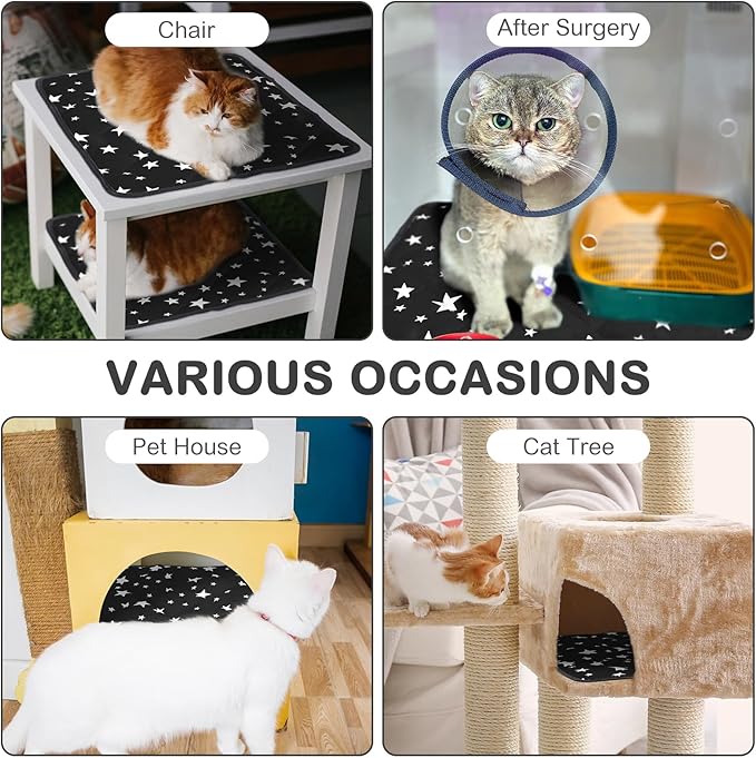 Namalu 4 Pack Self Warming Cat Bed Self Heating Cat Mat Star Pattern Soft Dog Crate Pad Thermal Pet Mat Anti Slip Kennel Dog Washable Warming Bed for Outdoor Indoor(12 x 12 Inch,Black)
