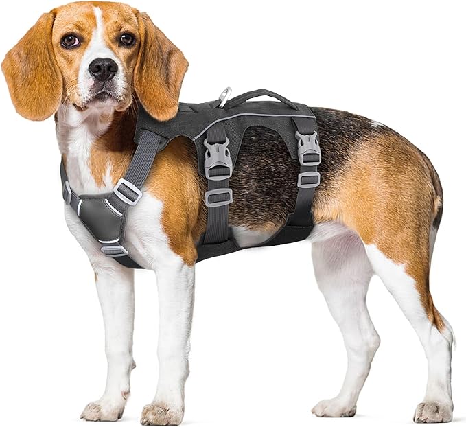 Escape Proof Dog Harness Small Sized Dog, Reflective No Pull Dog Vest with Handle, Lightweight Full Body Pet Harness Adjustable for Walking,Training(Black,Chest:16-27")