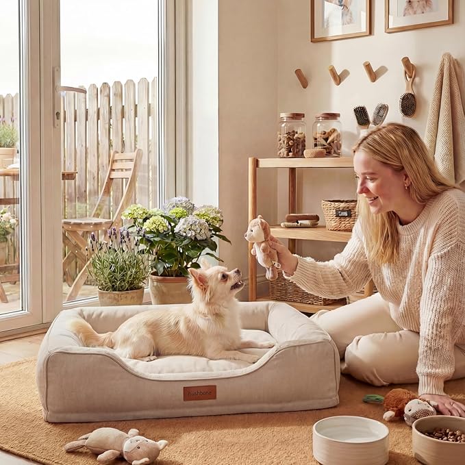 Puppy Beds for Small Dogs Orthopedic with Cooling Gel Memory Foam Washable Small Size Dog Couch with Removable Cover Waterproof for Senior Pets or Cats,24"x18"x6"Beige