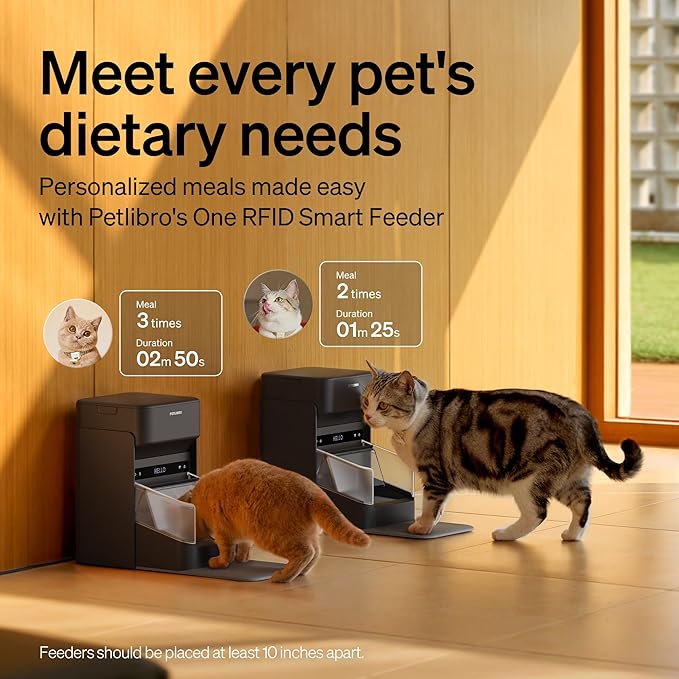 Bundle of PETLIBRO RFID Automatic Cat Feeder, Collar Sensor for Personalized Meals, Cats Recognition, Diet Tracking + RFID Multi Cats Water Fountain with Hydration Monitoring, x5 Collar Tags