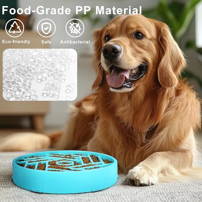 TOBYTO Slow Feeder Dog Bowls Large Medium Breed,Anti-Choking Slow Eating Dog Food Bowl,Non Slip Pet Slower Food Feeding Bowls Large Puzzle Slow Feeder Bloat Stop Maze Dog Dishes,Blue