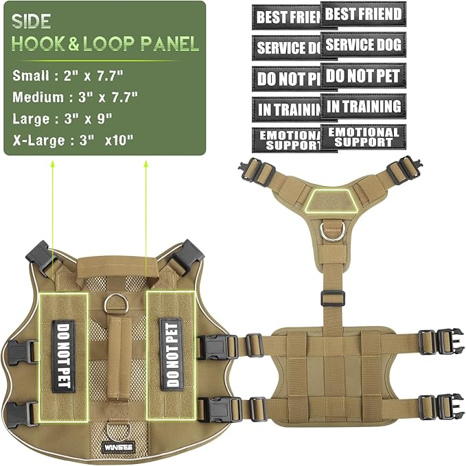 WINSEE Mesh Dog Harness with 10 Pet Patches for Small Service Dog in Training, Breathable Tactical Molle Vest with Double Handle, Reflective Military Pet Vest for Walking Hiking