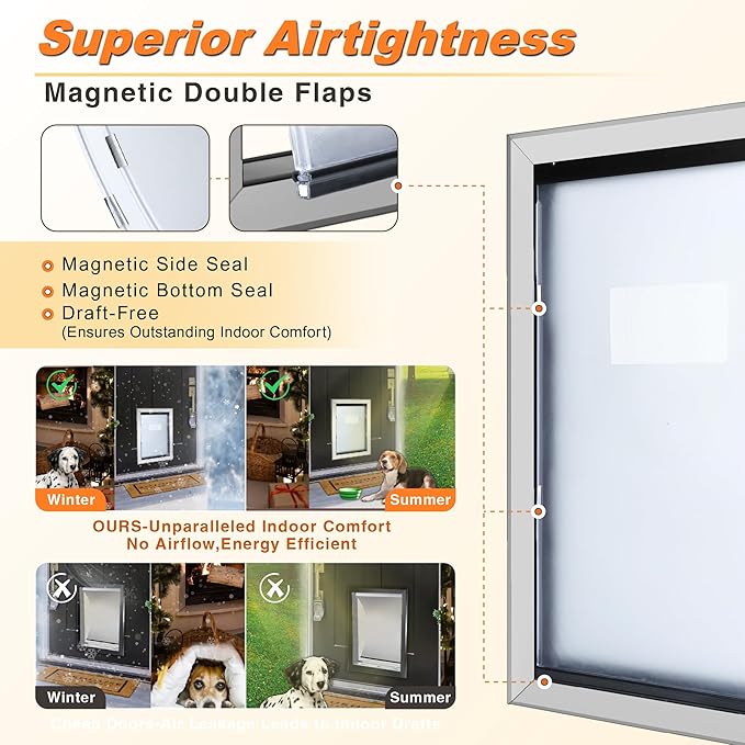 Extra Large Dog Door - Heavy Duty Aluminum, Extreme Weather, Dual Flap, Lockable for Large & Extra Large Dogs Up to 220 lbs