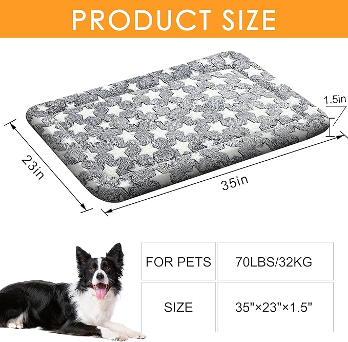 Washable Dog Bed Plush Orthopedic Outdoor Crate Mat with Non-Slip Bottom,Luxe Soft Kennel Pad for Pets, Cozy Cage Cushion & Pet Sleeping Mattress Large Sized,Medium,Small Dogs,36 x 24 inch,Grey