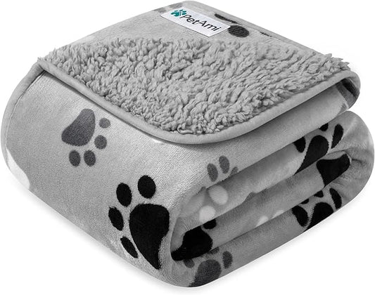 PetAmi Waterproof Dog Blanket for Medium Large Dogs, Pee Proof for Couch Bed, Reversible for Puppy Indoor Cat, Soft Fleece Washable, 40x60 Paw Gray