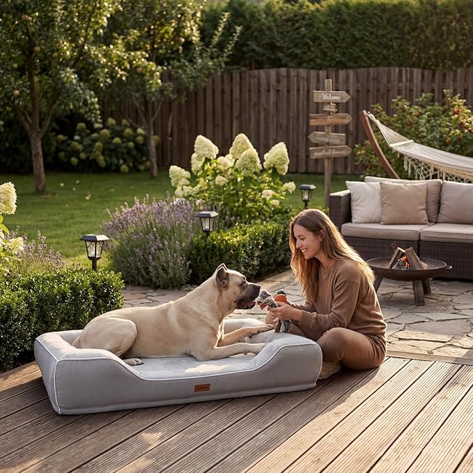 Extra Large Orthopedic Dog Bed with Cooling Gel Memory Foam,Waterproof XXL Dog Couch Bed with Removable Washable Cover,48 inch Pet Sofa with High Resilience Foam Sides for Old Pets,Grey