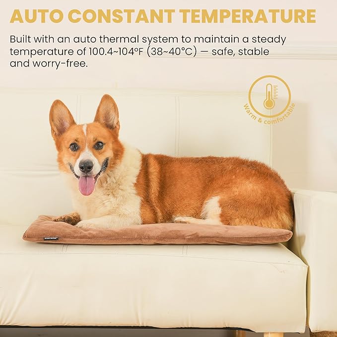 Heated Pet Pad for Dogs and Cats, Waterproof Heating Mat with Chew-Resistant Cord, Constant Warmth for Indoor & Covered Outdoor Use, Multiple Sizes and Colors (Brown, L: 26" × 20" × 1.3")