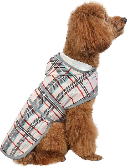 Dog Raincoats for Small Dogs Puppies Waterproof Hooded Rain Jacket with Reflective Strips Leash Hole & Poncho Adjustable Fit (Plaid,XS)