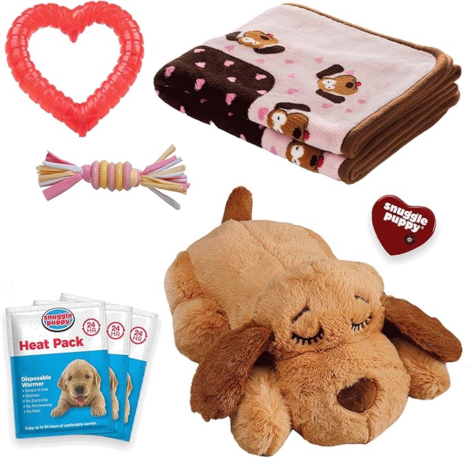 SmartPetLove Original Snuggle Puppy Essentials Starter Kit - Heartbeat Puppy for Dogs - Calming Aid with 3 Heat Packs, Puppy Teething Toy, Dog Chew Toy and Dog Blanket