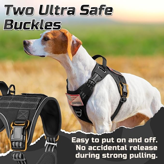 rabbitgoo Tactical Dog Harness Medium Sized Dog, No Pull Military Service Vest with Handle & Molle, Easy Control for Training Walking, Adjustable Reflective Straps, Black, M