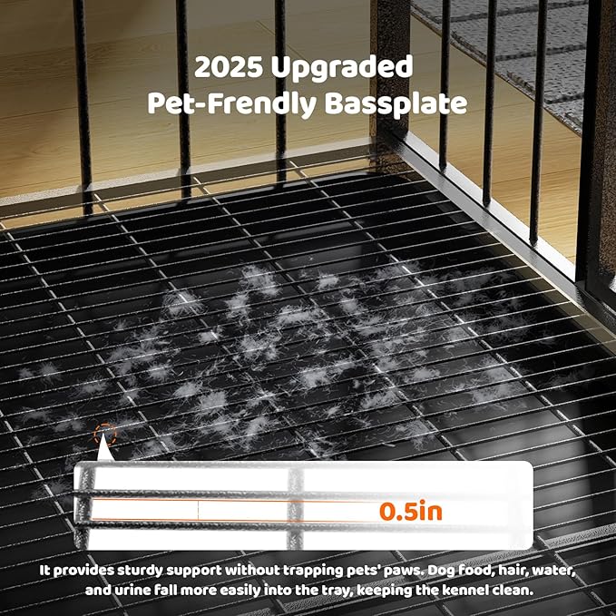 Heavy Duty Indestructible Dog Crate 48in with Removable Trays, Escape-Proof Double Door for High Anxiety Dog, Kennel with Lockable Wheels for Medium Large XL XXL Dogs