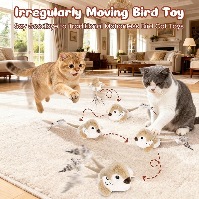 Cat Toys Interactive 2026 Upgrade Bird Cat Toy with Catnip Toys Wagging Tail Automatic Moving Cat Toy Chirp Tweet Rechargeable Interactive Kitten Toy（No Flying Bird）