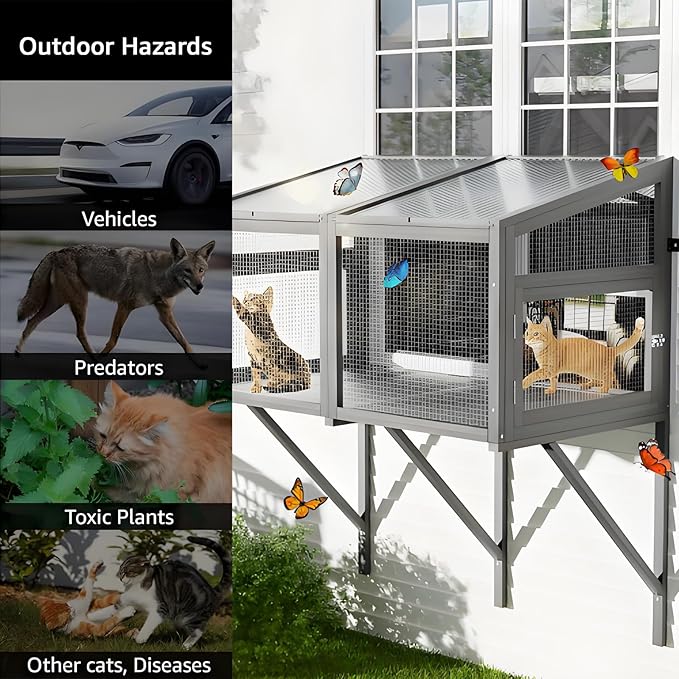 Cat Window Box,Outdoor Enclosure for Indoor Cats,Expandable Cat Window Perch for Indoor CatsCat Wall-Mounted Perch Suitable for Wooden&Cement Wall for Sunbathing,Napping,Overlooking,All Weather Use