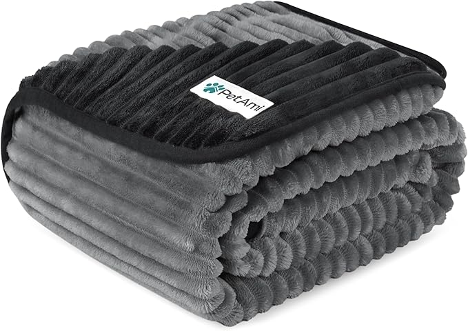 PetAmi Waterproof Dog Blanket, Leakproof Pet Blanket for Small Medium Large Dogs, Reversible Furniture Bed Sofa Couch Cover Protector, Plush Striped Pet Throw for Indoor Cat, 60x80 in, Black Grey