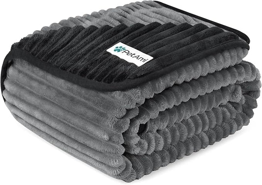 PetAmi Waterproof Dog Blanket, Leakproof Pet Blanket for Small Medium Large Dogs, Reversible Furniture Bed Sofa Couch Cover Protector, Plush Striped Pet Throw for Indoor Cat, 24x32 in, Black Grey