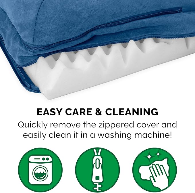 FurHaven Orthopedic Dog Bed for Large Dogs, L-Shaped Chaise Sofa with Orthopedic Egg Crate Foam for Joint Support, Removable Washable Cover, Jumbo XL, Faux Fur & Suede, Marine Blue