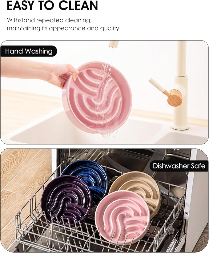 vancasso Slow Feeder Dog Bowl, 1.5 Cup Ceramic Slow Feeding Food Dish for Small and Medium Breed, Puzzle Dog Food Bowl for Fast Eater, Pink