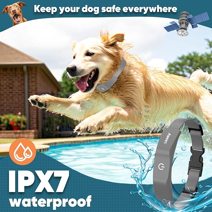 GPS Wireless Dog Fence with Free App, Electric Fence System with Training Collar, Portable Fence for Outdoor Use, Rechargeable Waterproof Flexiable Collar, Adjustable for Large Medium Dogs (Gray)