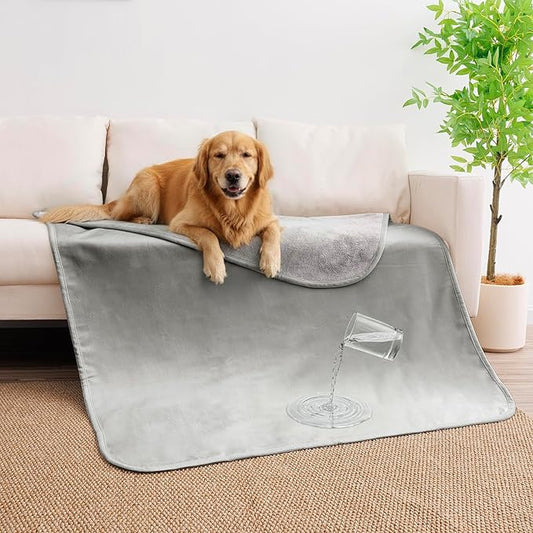 Waterproof Dog Blanket for Large Dogs, Leak Proof Pet Throw Couch Blankets Reversible Sofa Bed Furniture Protector Machine Washable- 40"x50",Lightgrey+Darkgrey