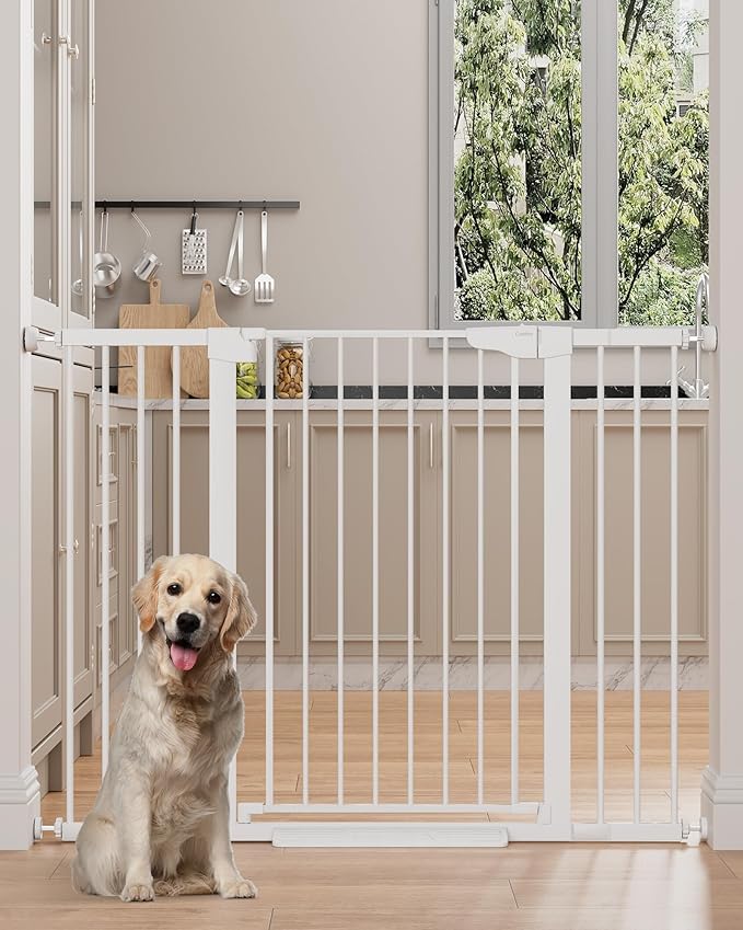 Cumbor 36" Extra Tall 29.7"-51.5" Baby Gate for Stairs, Easy Wall Through Dog Gates for Doorways Extra Wide, Pressure Mounted Tall Pet Gate Indoor, Safety Auto-Close Child Gate for Kids, White