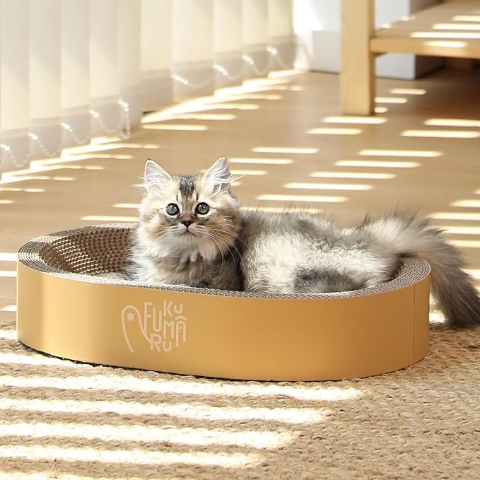 FUKUMARU 3PCS Cardboard Cat Scratcher Bed, Durable Oval Cat Scratch Bed Pads, Round Cats Scratching Board with Large Kitten Scratcher Box for Indoor Cats, Couch Sofa Furniture Protector