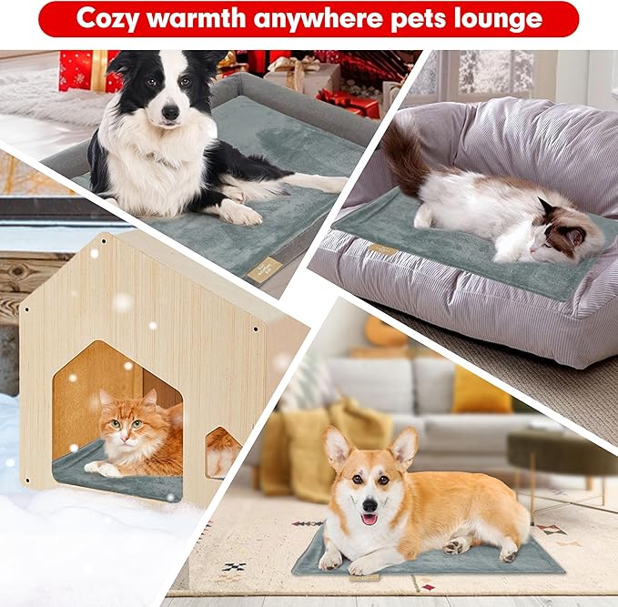 azuza Pet Heating Pad for Dogs and Cats, 6 Adjustable Temperature with Timer, Waterproof and Chew-Resistant Cord, Comfortable Fabric Dog Heating Mat, Auto Power-Off(18"x18")