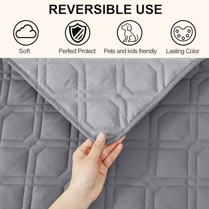 Smiry Waterproof Dog Blanket, 82x102 Inch Soft Pet Bed Cover Reversible, Washable Sofa Couch Furniture Protector for Small Medium Large Dog Puppy Cat, Geometric, Grey/Light Grey