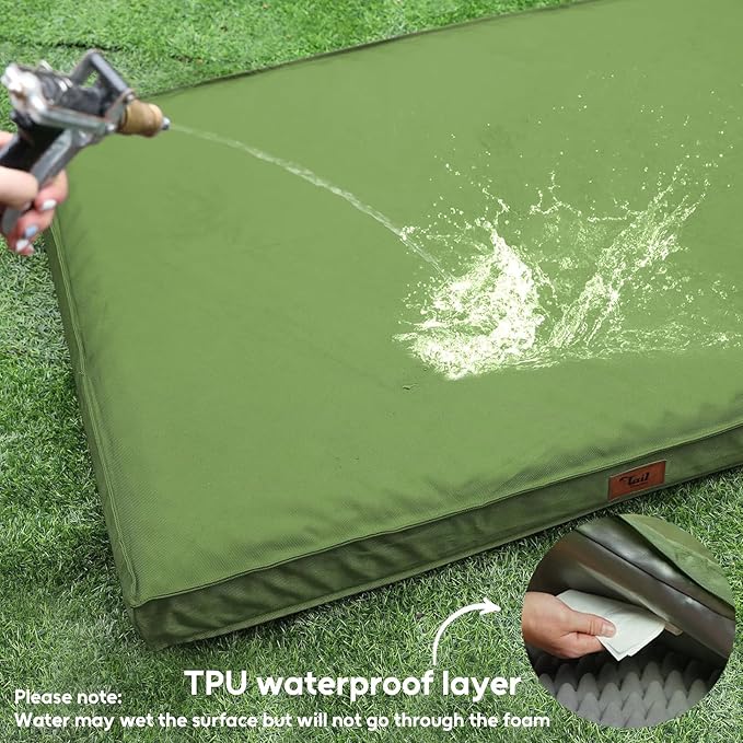 Outdoor Orthopedic Dog Bed, Waterproof Dog Bed for Large Dogs 36x27 Inch, Egg Crate Foam Pet Mat with Washable Removable Oxford Cooling Cover, Light Green