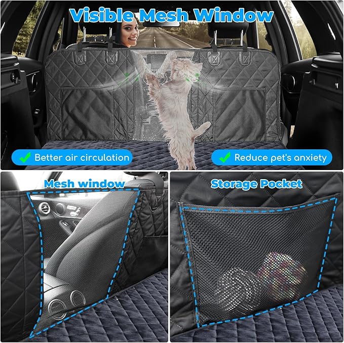 URPOWER Dogs Back Seat Extender with Non-Slip Blanket - Hard Bottom Dog Car Seat Cover & Removable Dog Bed Mat, Waterproof Dogs Hammock for Car, SUV, Pet Backseat Protector Holds 550lbs