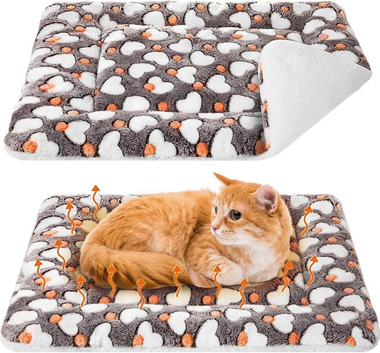 VitalCozy 2 Pack Self Warming Cat Mat Self Heating Pad Bed Reversible Machine Washable Reflects Body Heat Warm Thermal Pet Pad Crate Blanket for Feral and Indoor Cat (Grey,21" X 14",Heart)