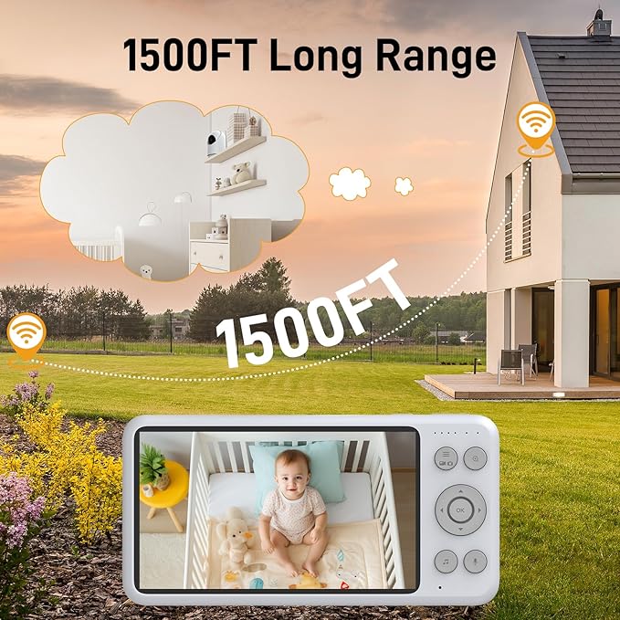 NEWQ HD Baby Monitor: No WiFi 1080P Display Clear Night Vision with Video Recording Feature, Temperature Sensor Function, 2 Way Audio Talking