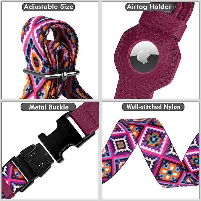 AirTag Dog Collar with Metal Buckle - Printed Nylon Soft Leather Dog Collar with Apple AirTag Holder - Secure Tracking GPS Pet Collars for Girl Boy Small Large Dogs (M, 14"-18" Neck Fit, Aztec)