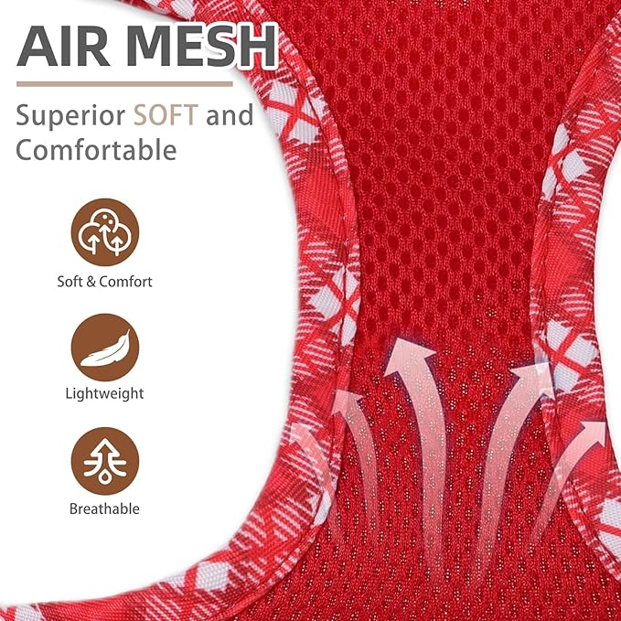 PUPTECK Dog Harness and Leash Set for Small Medium Dogs No Pull Step-in Soft Mesh Puppy Cat Vest Harnesses Reflective at Night, Red, L