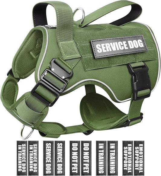 WINSEE Tactical Dog Harness for Large Dog, Heavy Duty Service Dog MOLLE Vest with 10 Pet Patches, No Pull Military Working Vest for Training Hunting Walking