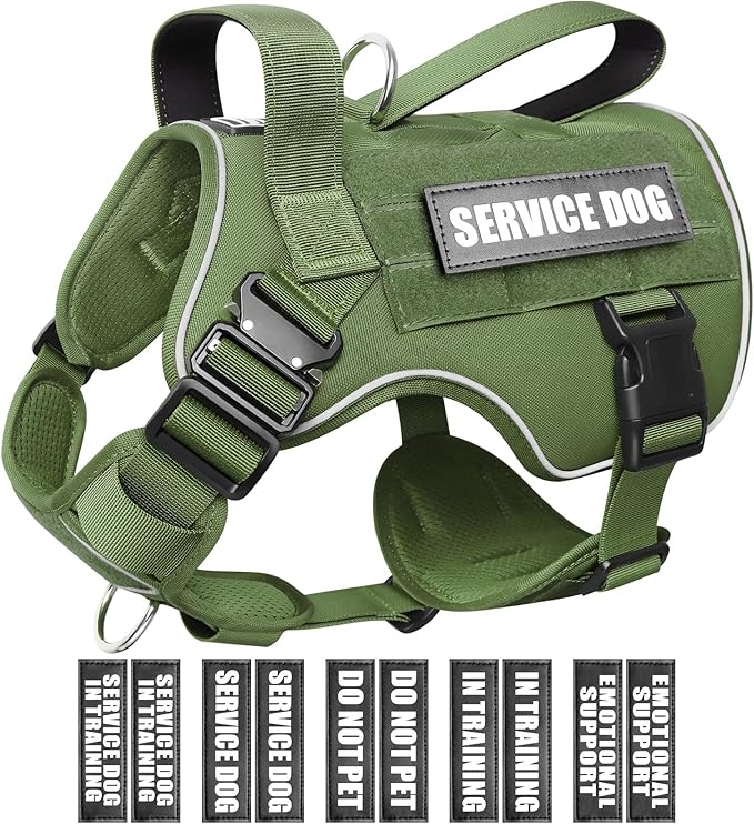 WINSEE Tactical Dog Harness for Medium Dog, Heavy Duty Service Working MOLLE Vest with 10 Pet Patches, 2X Metal Buckle Vest for Training Hunting Walking