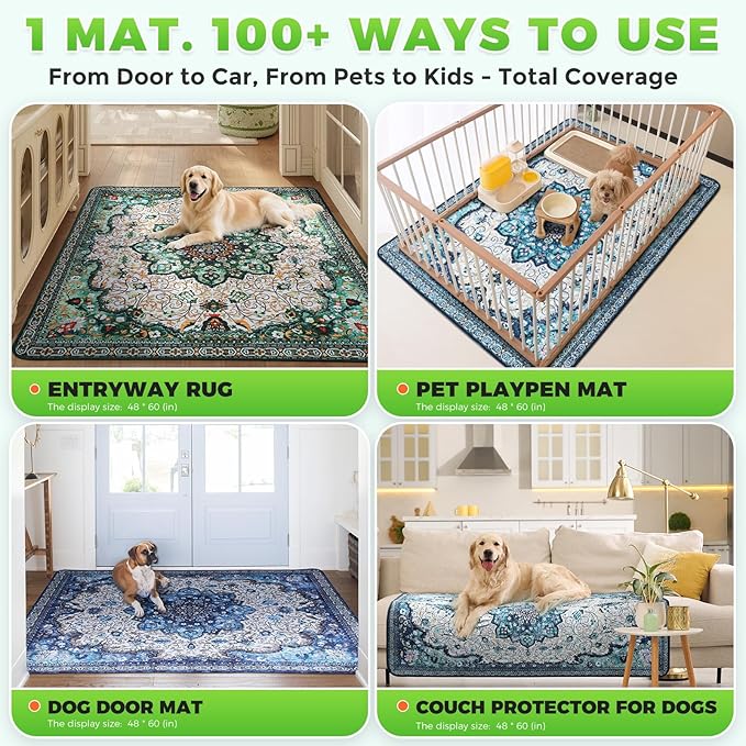Hompet 2 Pack Super Absorbent Dog Door Mat for Muddy Paws, Washable Pee Pads for Dogs, Reusable Puppy Training Pads, Quick Dry Non-Slip Pet Entryway Rug, Leak-Proof Potty Pad for Indoor Floors 48x60
