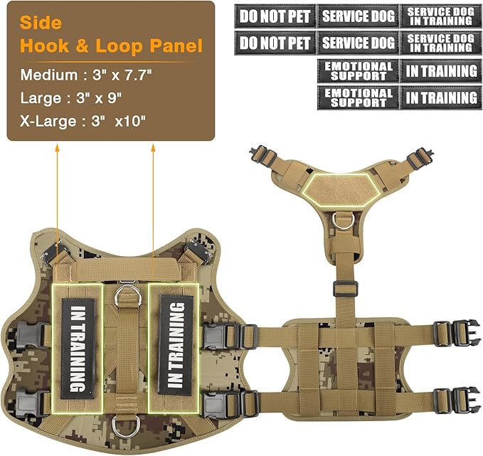 WINSEE Service Dog Vest Harness for Large Dog, Tactical Working MOLLE Vest with 10 Pet Patches, No Pull Heavy Duty Harness for Training Walking