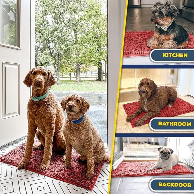 Muddy Mat® Shown on TV – Super Absorbent Door Mat Indoor, Microfiber Quick Dry Chenille Entryway Rug, Non-Slip Front Door Mat, Indoor Mats for Entryway, Machine Washable Pet Rug, Red 24"x36"