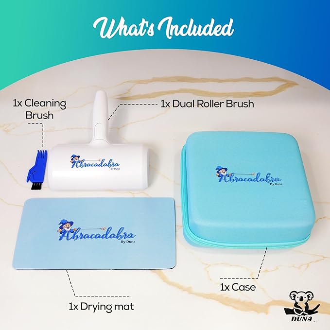 Duna Abracadabra Washable Dual Roller Pet Hair Remover – Original Size Reusable Lint Roller for Cat & Dog Hair on Furniture, Couch, Carpet, Car, Rugs & Bedding – Portable, Eco-Friendly