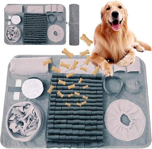 Snuffle mat for Dogs Iteractive Dog Puzzle Toy Used for Training Stress Relief This sniffing mat effectively slows your dog's eating pace. Suitable for indoor and outdoor use. Gray (26 x 17 inches)