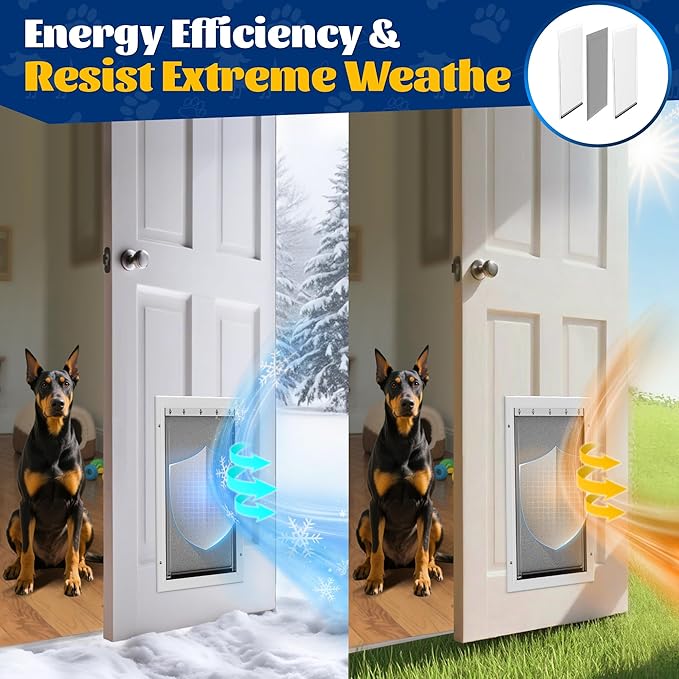 3-Flap Large Dog Door Replacement Insulated Flap with Clamp, Back Plate and Screws, Compatible with Large PetSafe Extreme Weather Aluminum Pet Door, PAC11-11039 10 1/8" X 16 7/8" (Frosted Transparent)