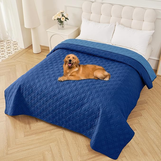 Smiry Waterproof Dog Blanket, 82x102 Inch Soft Pet Bed Cover Reversible, Washable Sofa Couch Furniture Protector for Small Medium Large Dog Puppy Cat, Geometric, Navy/Blue