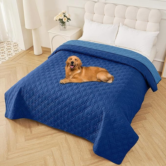 Smiry Waterproof Dog Blanket, 82x102 Inch Soft Pet Bed Cover Reversible, Washable Sofa Couch Furniture Protector for Small Medium Large Dog Puppy Cat, Geometric, Navy/Blue