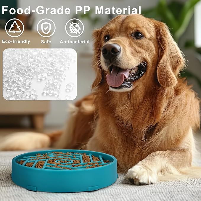 TOBYTO Slow Feeder Dog Bowls Large Medium Breed,Anti-Choking Slow Eating Dog Food Bowl,Non Slip Pet Slower Food Feeding Bowls Large Puzzle Slow Feeder Bloat Stop Maze Dog Dishes,Dark Green