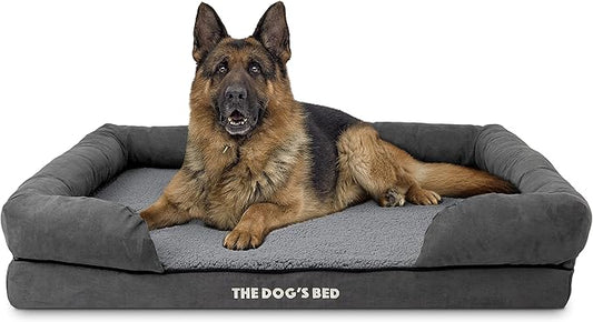The Dog’s Bed, XL Grey Plush, Solid Memory Foam, Pain Relief: Arthritis, Hip & Elbow Dysplasia, Post Surgery, Lameness, Supportive, Calming, Waterproof Washable Cover, Veterinary Approved