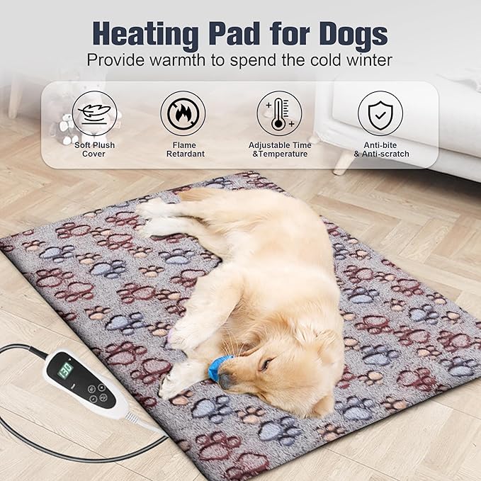 Newget Cat Heating Pad, Waterproof Pet Heating Pad for Cats Dog Indoor, 11 Adjustable Temperature Cat Warming Bed Mat with Timer, Indoor Heated Bed with Chew Resistant Cord (M: 28'' L X 18'' W)