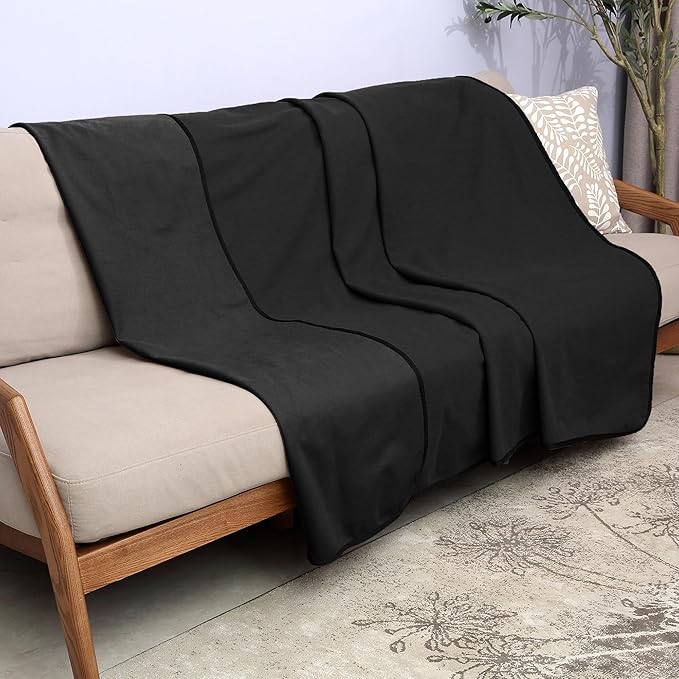 Catalonia Waterproof Blanket for Bed, Reversible Fleece Couch Sofa Furniture Protector, Leak Proof Dog Blankets, Black