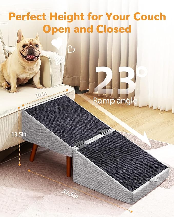 Dog Ramp for Couch and Bed, Dog Stairs for Small Dogs and Cats, Foldable Pet Steps for Medium Senior Dogs and Puppy, Split Ottoman Design Pet Ramp (Light Grey)