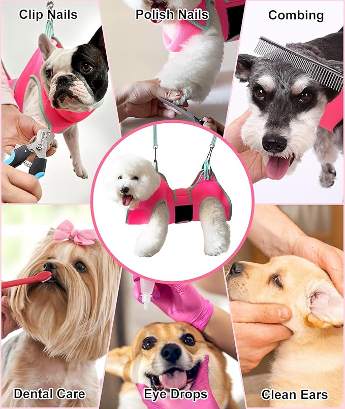 Dog Grooming Hammock, XXS Grooming Harness for Dogs Trimming at Home,Dog Sling Restraint for Grooming with Thick Fabric Neck Support, Grooming Strap Hanger Holder for Claw Care