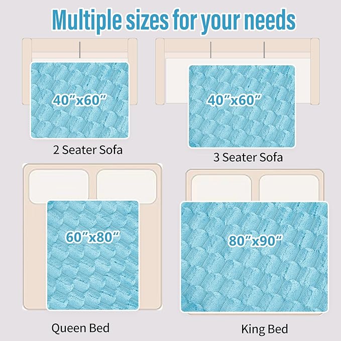 Water Resistant Blanket for Bed, 80"x90" Leakproof & Pet Friendly - King Size Waterproof Blanket, Reversible Large Water Resistant Throw (Sky Blue/Pale Blue)